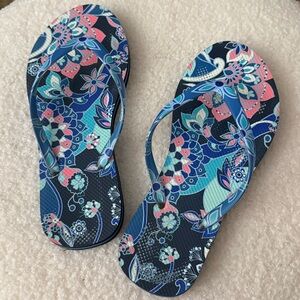 Vera Bradley Flip Flops in “Blue Lotus Flower Swirl” Print